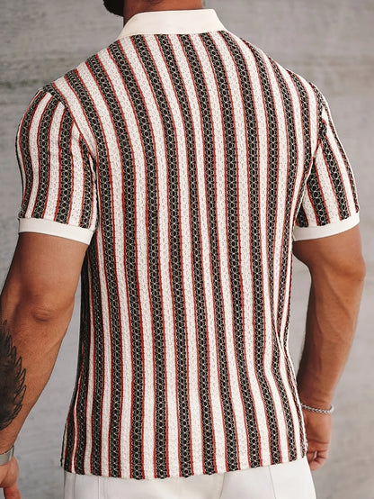 Summer Men's Polo Shirts 2026 Stripe Design Ice Silk Short Sleeve Cool Touch Breathable Casual Outdoor Polo Shirt for Men