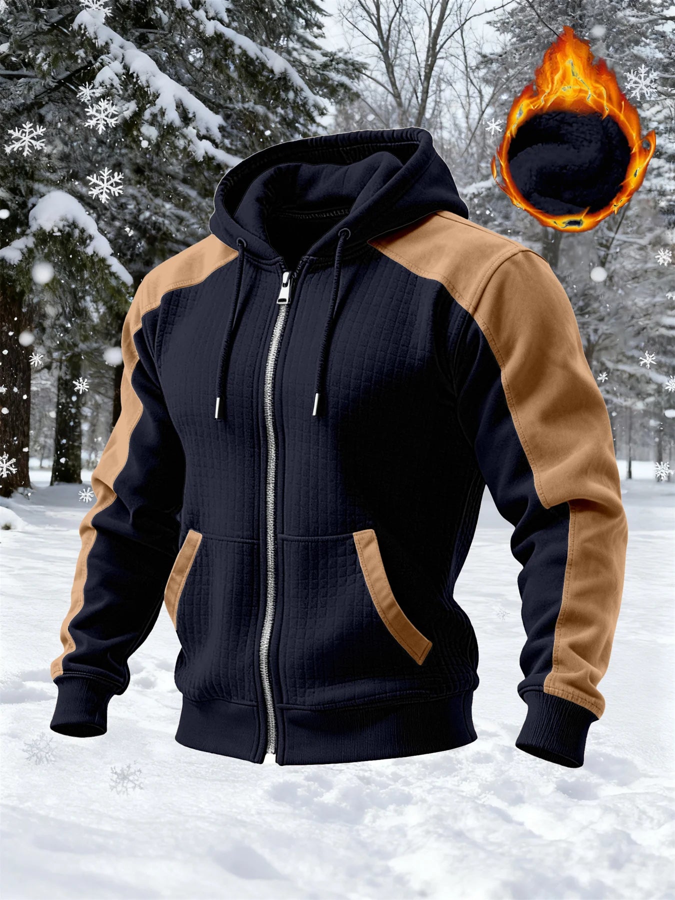 2026 Spring and Autumn Men's New Muscle Jacket - Daily Casual Sports Long Sleeve Hooded Zipper Windproof and Warm Thick Coat