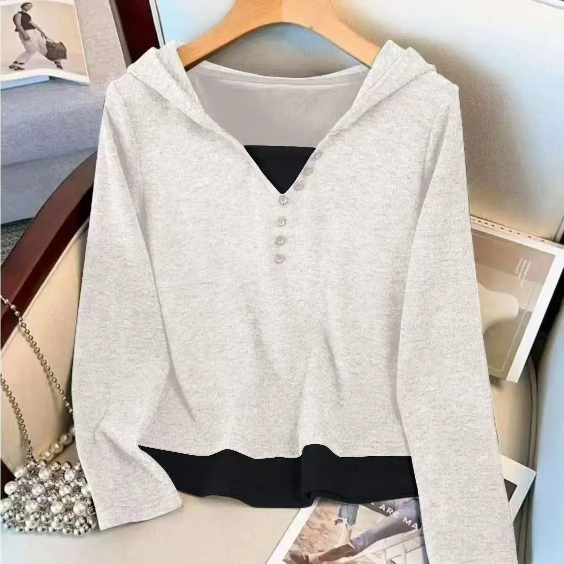 Black Soft Plush 2025 New Style Hooded Patchwork Casual Sporty Spring Autumn Leisure Cotton Pants Set Fashionable Trousers