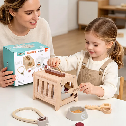 Wooden Pet Doctor Kit Kids Pretend Medical Role Play Educational Toy For Toddlers