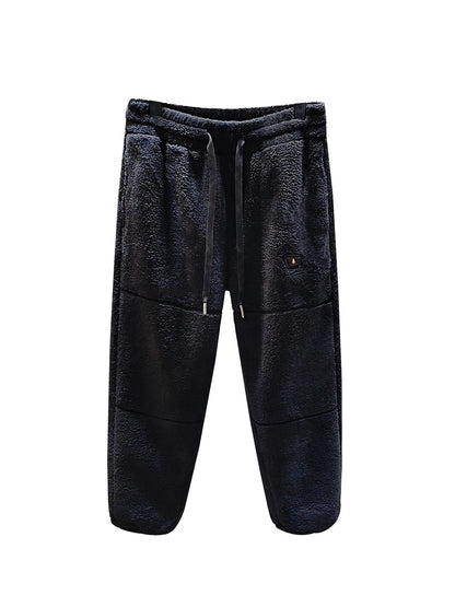 Thiened Fce Men's Sport Pants Loose Casual Long Trousers Autumn Winter Large Size Bla Cuffed Polyester Fiber Youth