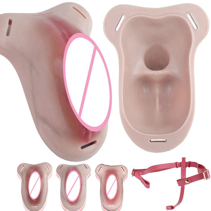 SXXY Super Lifelike Vagina Chastity Cage Penis Hiding Insertable Toy Flexible Silicone Cock Cage Adult Intimate Pleasure Product