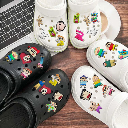 10/21Pcs Miniso Kawaii Anime Crayon Shin-Chan Shoes Buckle Accessories For Clogs Cartoon Shoes Charms For Party Xmas Gifts