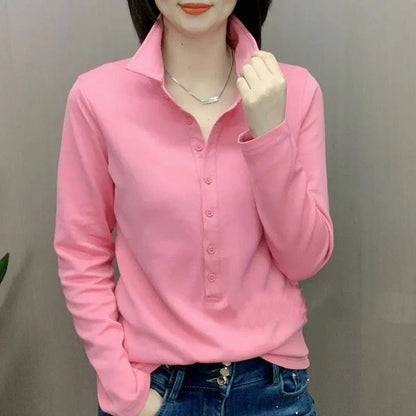 Long Sve  Ne Top Casual Faionable Versatile Slimming T-irt irt Autumn New Sle Korean Version V-Ne Polyester