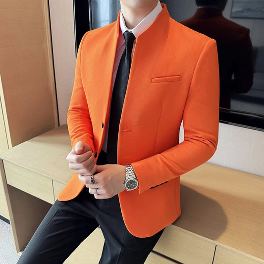 Waffle New Chinese Stand-Up Collar Suit Coats Men Slim Fit Business Casual Fashion Suits Jacket Formal Social Prom Party Tuxedos