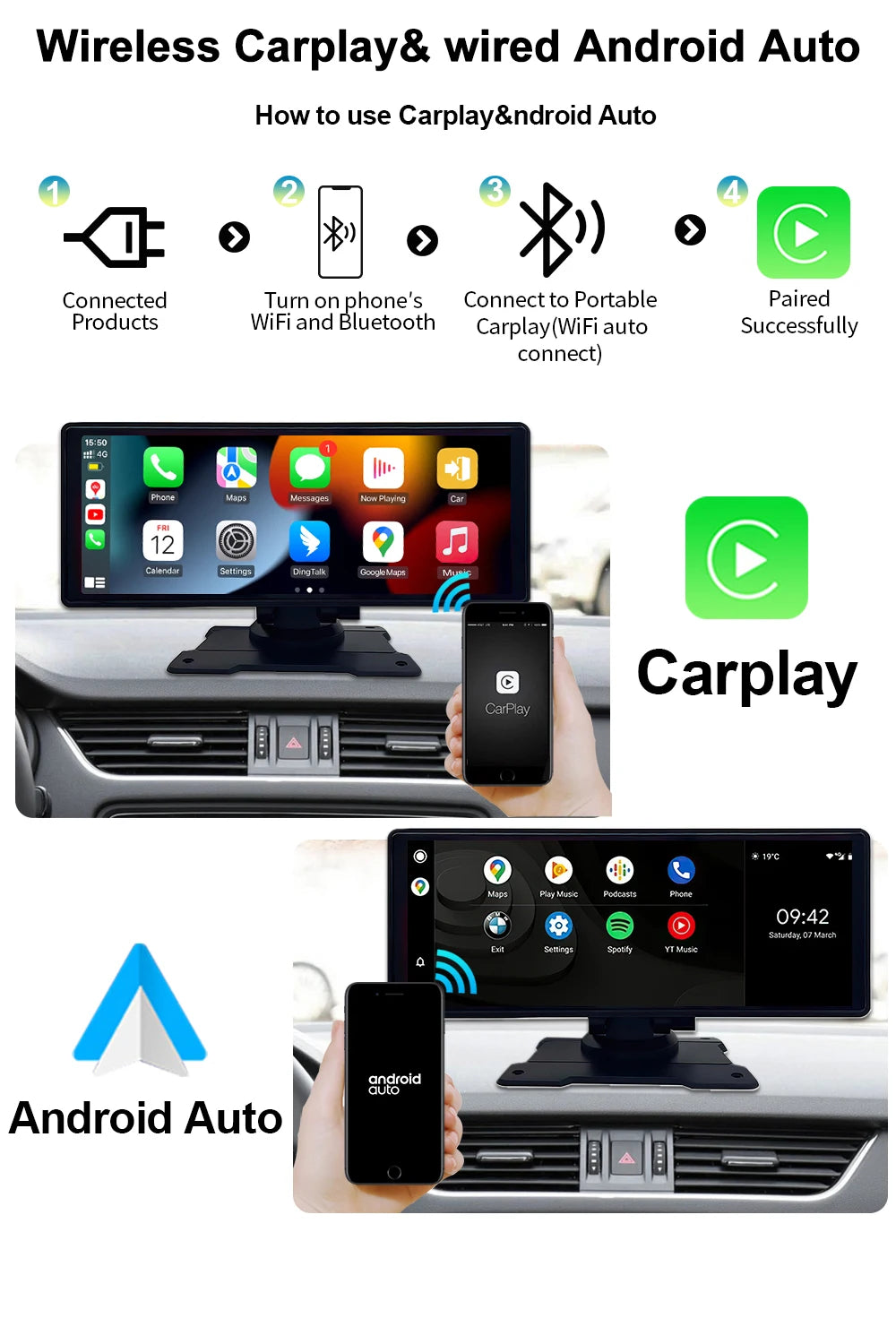 10.26” QLED Screen Universal autoradio MP5 Car Radio MultimediaI  WIFI Wireless Carplay Android Auto for Apple Or Android