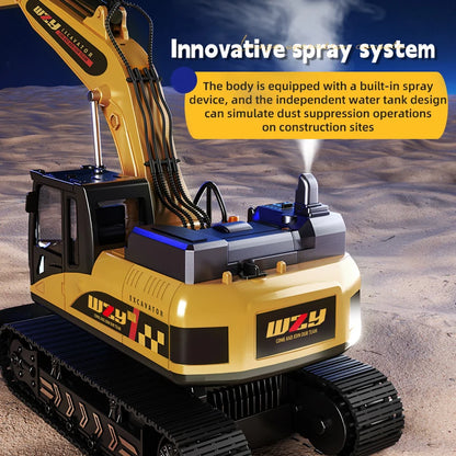 RC Excavator Truck Alloy 12/13/15CH  Engineering Vehicle Sound Spray Lighting 680 Rotation Car Kids Toys for Boys Christmas Gift