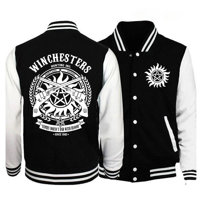 New Supernatural Printed Baseball Jacket Women Men Outdoor Long Sleeves Hip Hop Personality Fashion Sweatshirt Y2K Jersey Coat