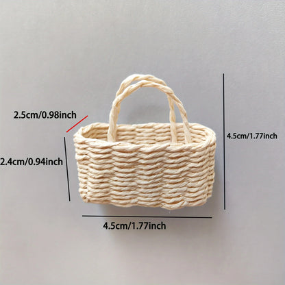 Miniature Basket Handmade Mini Wicker Basket Woven Paper Rattan Basket Dollhouse Ornament Accessories Decoration Easter