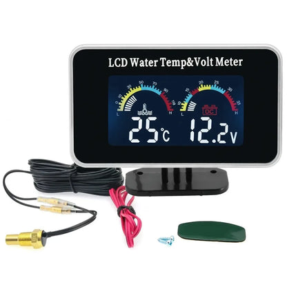 Car LCD Water Temp Meter + Voltmeter Gauge 2in1 Temp Voltage Meter 10mm Water Temp Sensor 12V 24V