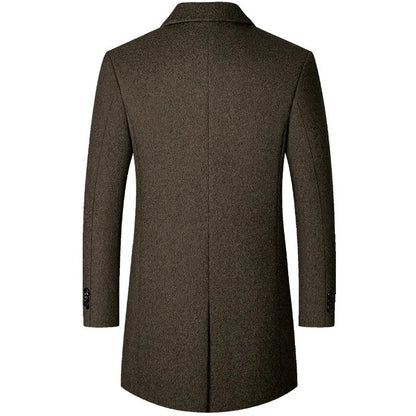 2026 New Middle-Age Men's Smooth Woolen Coat - Autumn Winter Mid-Length Casual Cold-Resistant Outerwear