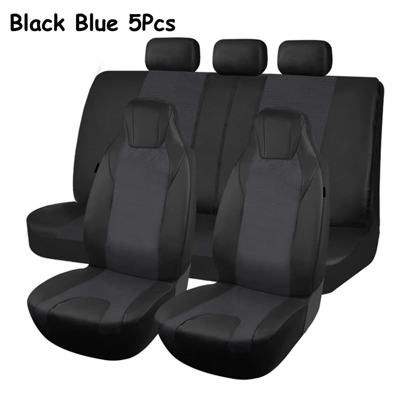 AUTOKING High Back Car Seat Covers Universal Size Fit For Most Car SUV PU Leather Spliced With Dot Jacquard Fabric Seat covers