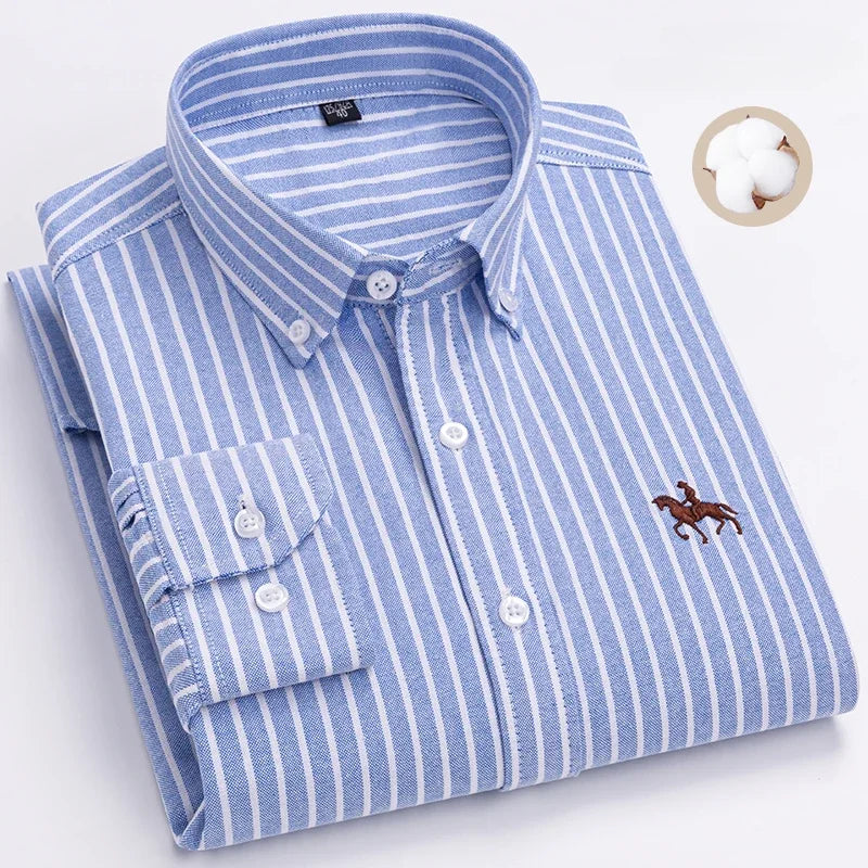 Plus Size 6XL 100% Cotton Long-Sleeve Shirts for Men Oxford Slim Fit Formal Shirt Without Pocket White Office Elegant Clothes