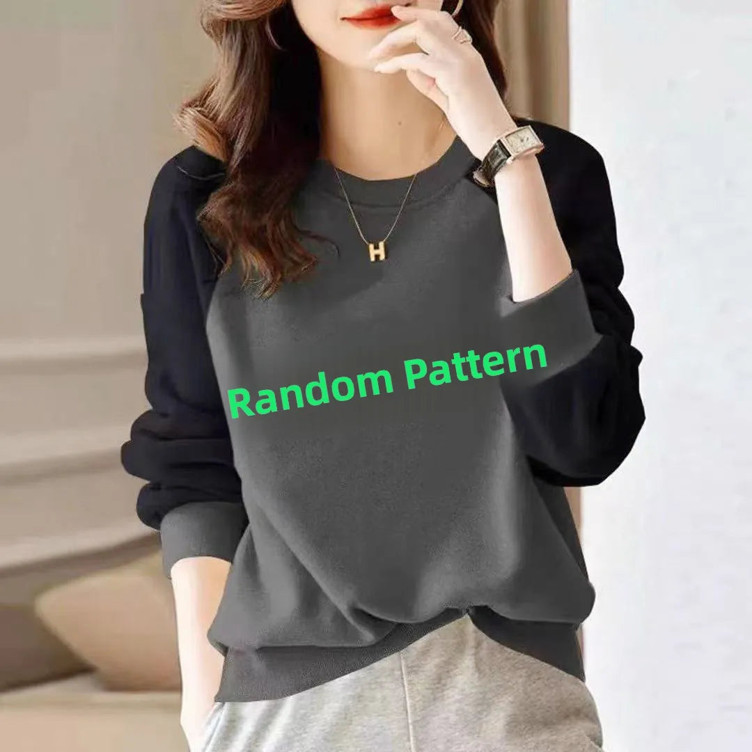 Fashionable Long Sleeve Pure Cotton Color Block Hoodie Women's Spring Autumn Casual Slimming Top Breathable Comfortable Stree...