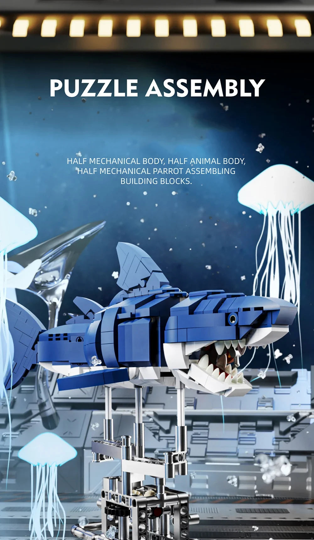 DIY Mechanical Technical Shark Building Blocks Creative Ocean Series Decorations Model Boys Children Christmas Birthday Gifts