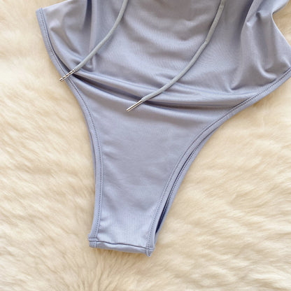 Cute Gray Rabbit Ear Hood Top Sexy Backless Slim Fit Bodysuit Zip Sleeveless Women Sexy Erotic Lingerie Bunny Cosplay Playsuit