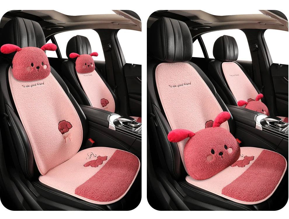 Funny Puppy Car Seat Cover 2025 New Autumn Fleece Fabric PU Leather Warm Comfortable Quick Installation Fits Most Cars
