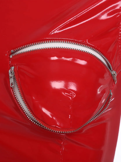 Womens Shiny PU Leather Front Zipper Crop Top Wet Look Crew Neck Sleeveless Back Zipper Slim Fit Tank Top Rave Party Blouse