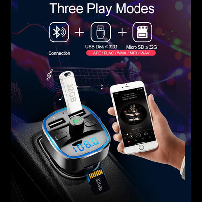 T25 Car Bluetooth 5.0 FM Transmitter MP3 Player Fast Charging Dual USB Charger 87.5-108MHz 2.4A MAX Dual USB Car Charger Adapter