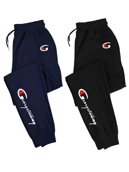 2-Pack Men's Polyester Lounge Joggers, Elastic Drawstring Waist, Wrinkle-Resistant, Breathable Sweat-Wicking, Tapered Cu
