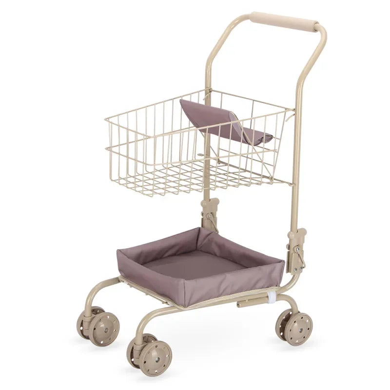 Shopping Cart Toy with Storage Bags Foldable Dollhouse Grocery Cart Pretend Play Shopping Toy Christmas Gift for Girls