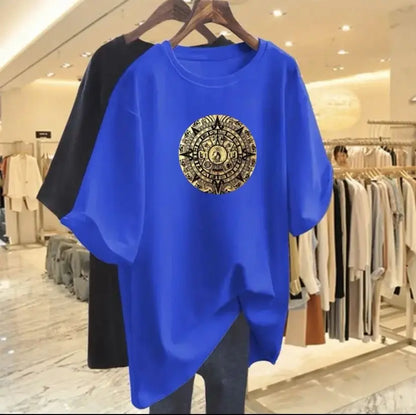 Women Fashion Pure Cotton Y2k Short Sleeve T-shirt Summer Casual Loose Paisley Printing Top Tee Office Lady Basic Pullover M-6XL