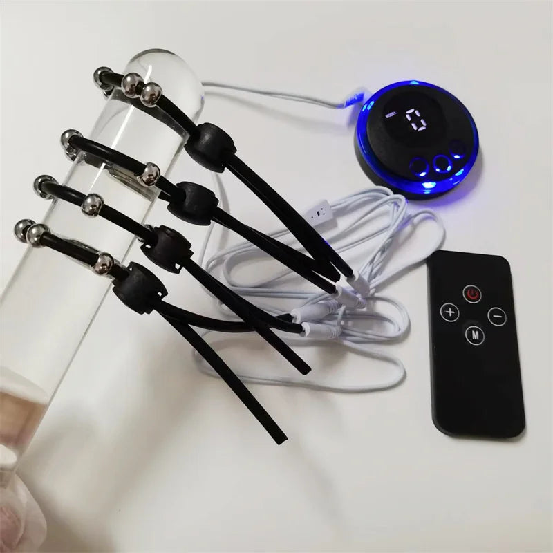Silicone Cock Rings Male Penis Trainer Massage Male Testis Stimulation Remote Control 8 Modes Electric Shock Adult Toys for Men
