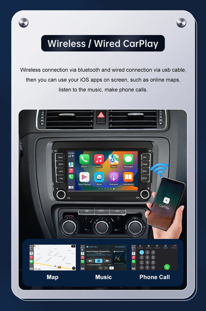 Road Top 7" HD Car Radio Wireless CarPlay Android Auto Stereo Audio For Volkswagen/Seat/Skoda/Passat/Golf/Polo Player