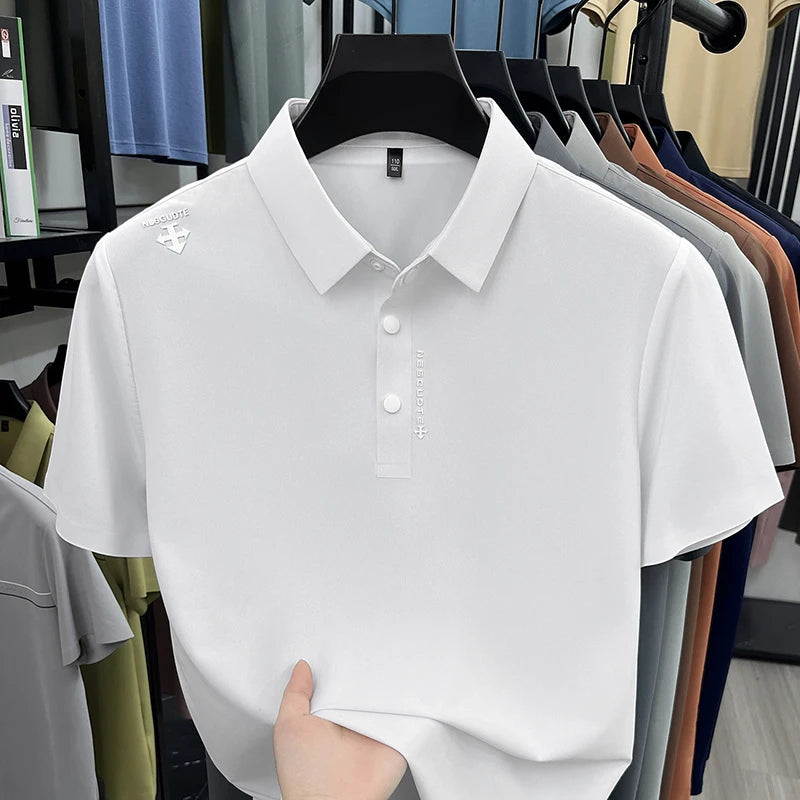 Hot-Selling Man Short-Sleeved Polo Shirt Letter Print Button Lapel Summer T-Shirt Sports Casual Outdoor Seamless Men's Clothing