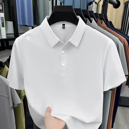 Hot-Selling Man Short-Sleeved Polo Shirt Letter Print Button Lapel Summer T-Shirt Sports Casual Outdoor Seamless Men's Clothing