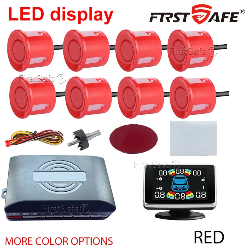 22mm Reversing Radar LED Parking Sensor Kit 6/8 Probes Multi Language Alarm Indicator 12 Colors Universal Auto Safety Accessorie