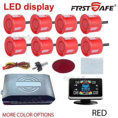 22mm Reversing Radar LED Parking Sensor Kit 6/8 Probes Multi Language Alarm Indicator 12 Colors Universal Auto Safety Accessorie