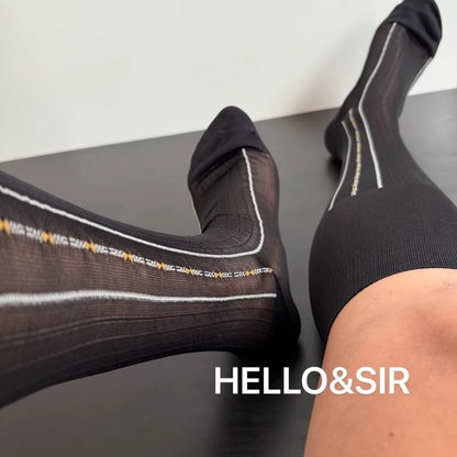 Men's Knee High Formal Socks Long Gentleman Stockings Soft Elastic Nylon Business Dress Socks for All Seasons Solid Color Party
