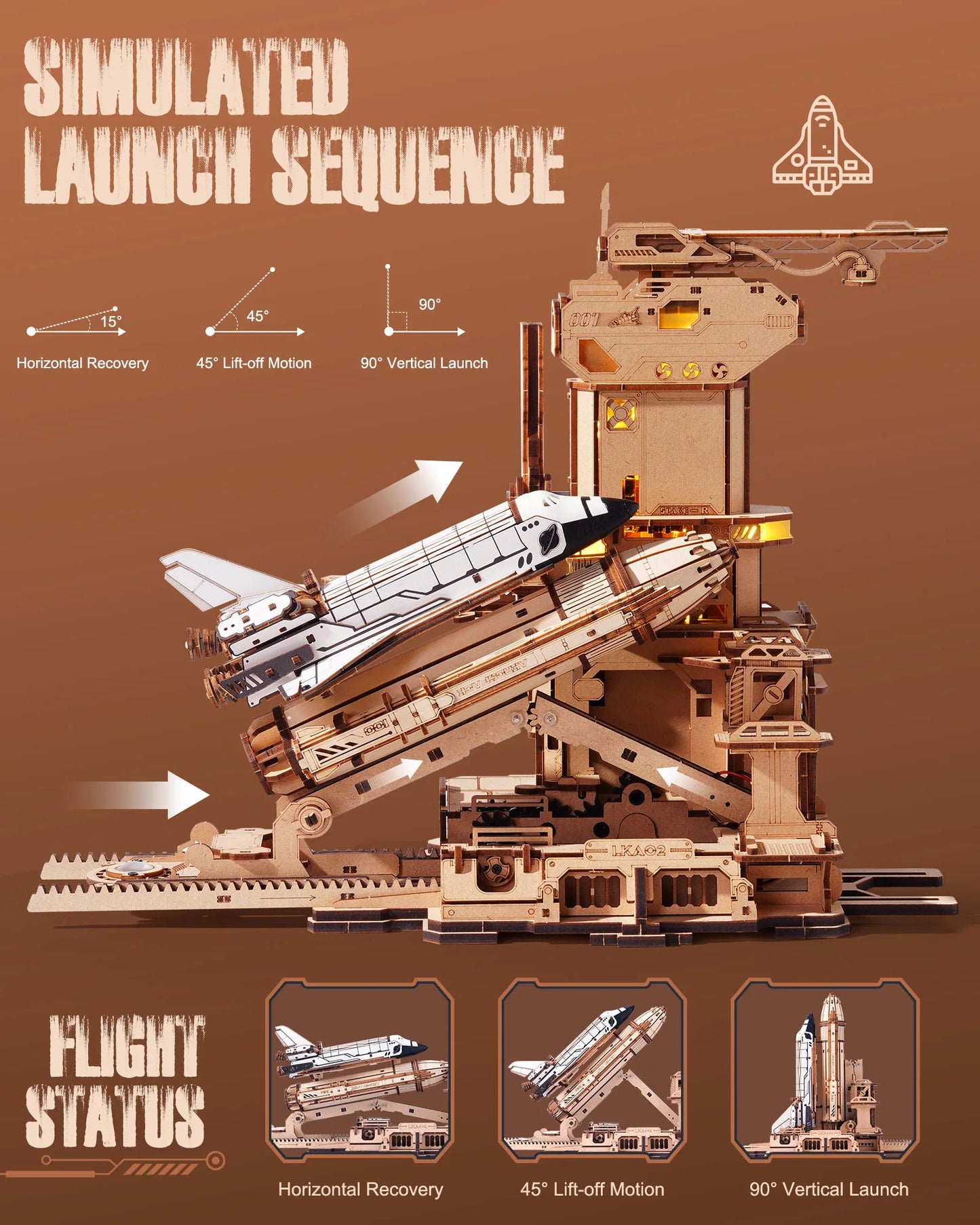 ROKR 3D Wooden Puzzle Space Shuttle Model Kits To Build STEM Toy Gift LKA02 For Adults