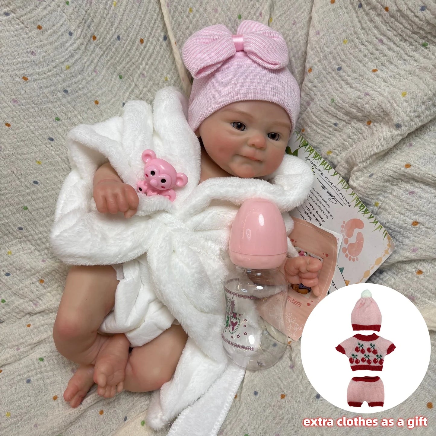 AnjoDoll 2 Sets Of Clothes 13Inch Open Mouth Silicone Reborn Doll Washable Handmade Doll Toy Ideal Gifts