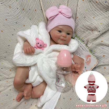 AnjoDoll 2 Sets Of Clothes 13Inch Open Mouth Silicone Reborn Doll Washable Handmade Doll Toy Ideal Gifts
