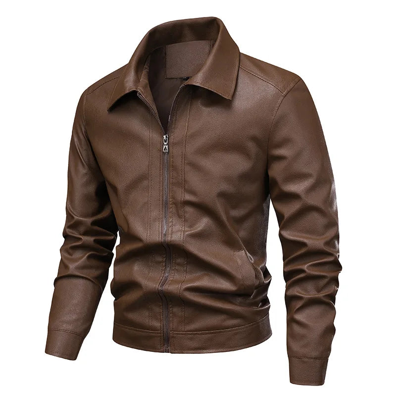 New Leather Jacket Men's Spring Men's Slim Lapel Jacket Men's Top Windproof Casual Jacket Men Motorcycle Jacket Men Clothing