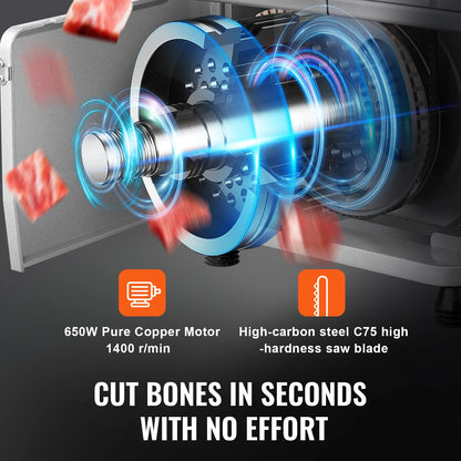 SucceBuy 650W 1800W Commercial Electric Meat Bandsaw Stainless Steel Countertop Bone Sawing Machine for Rib Pork Beef