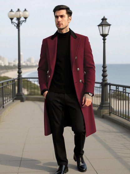 Men's Double-Breasted Wool Overcoat Thickened for Extreme Cold Patchwork Windbreaker Coat Windproof Street Style Tailoring