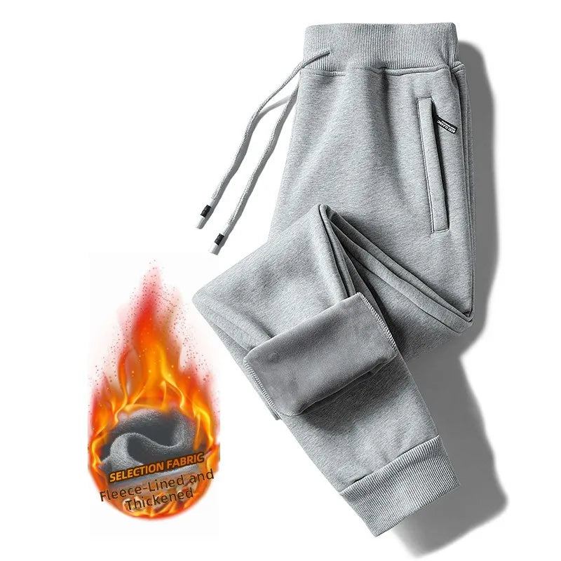 Men's Winter Thickened Fleece Lined Casual Pants Loose Fit Sporty Youthful Style mid Waist Long Trousers with Cuffed Ankle