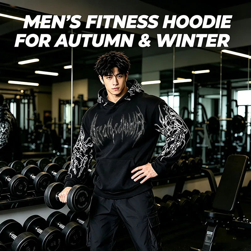 2025 Men's Gothic Skull Thorn Print Hoodie Fleece Lined Winter Streetwear Sweatshirt Casual Warm Pullover Tops for Daily Wear