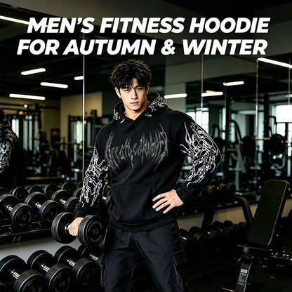 2025 Men's Gothic Skull Thorn Print Hoodie Fleece Lined Winter Streetwear Sweatshirt Casual Warm Pullover Tops for Daily Wear