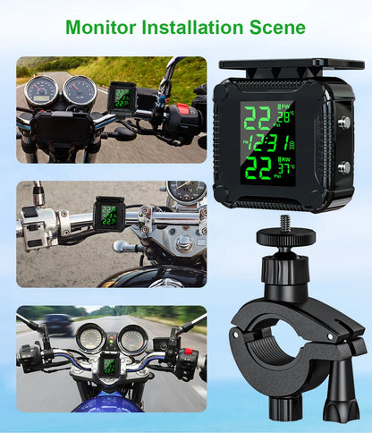 Powstation TPMS Wireless Motorcycle Tire Pressure Monitoring System Solar Charge Tyre Temperature Alarm System Colorful Display
