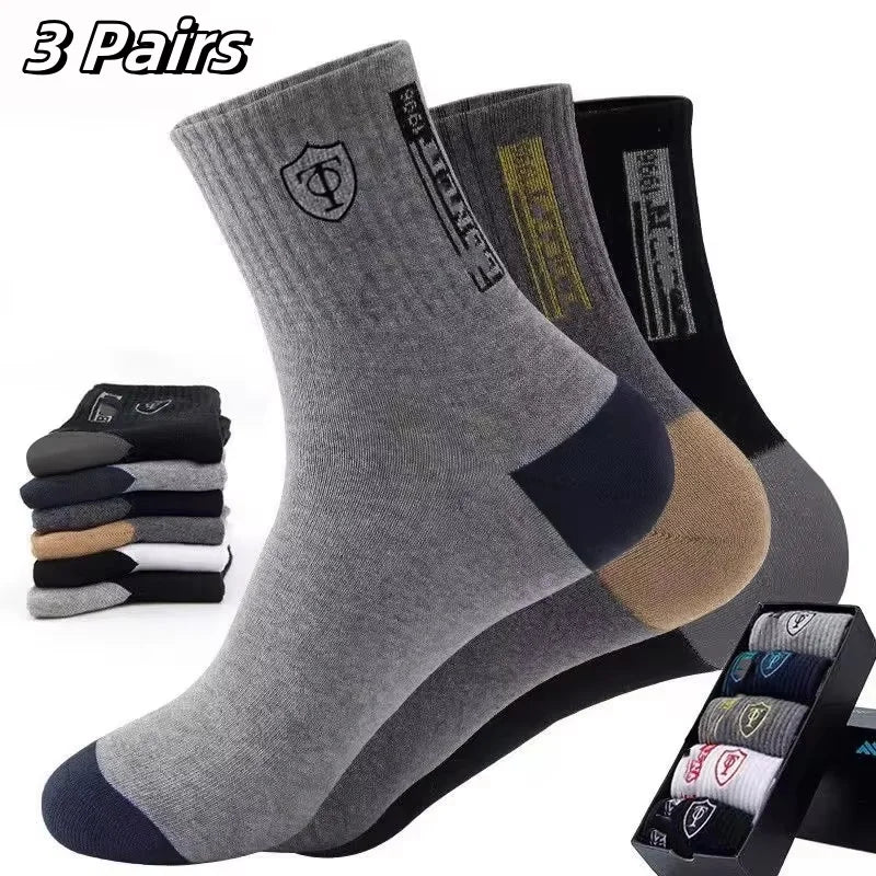 5 Pairs Premium Thickened Business Seasonal Versatile Stylish Mid-calf Socks for Men Anti-odor Mid-calf Athletic Socks