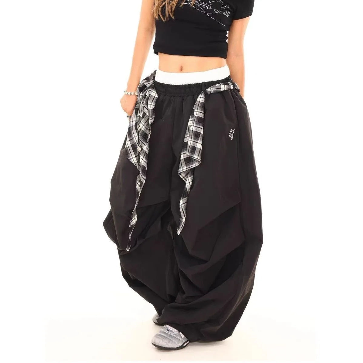 Retro American Hot Girl Hip Hop Jazz Street Dance Letter Print Belted Design Sweatpants Loose Wide Leg Casual Trousers