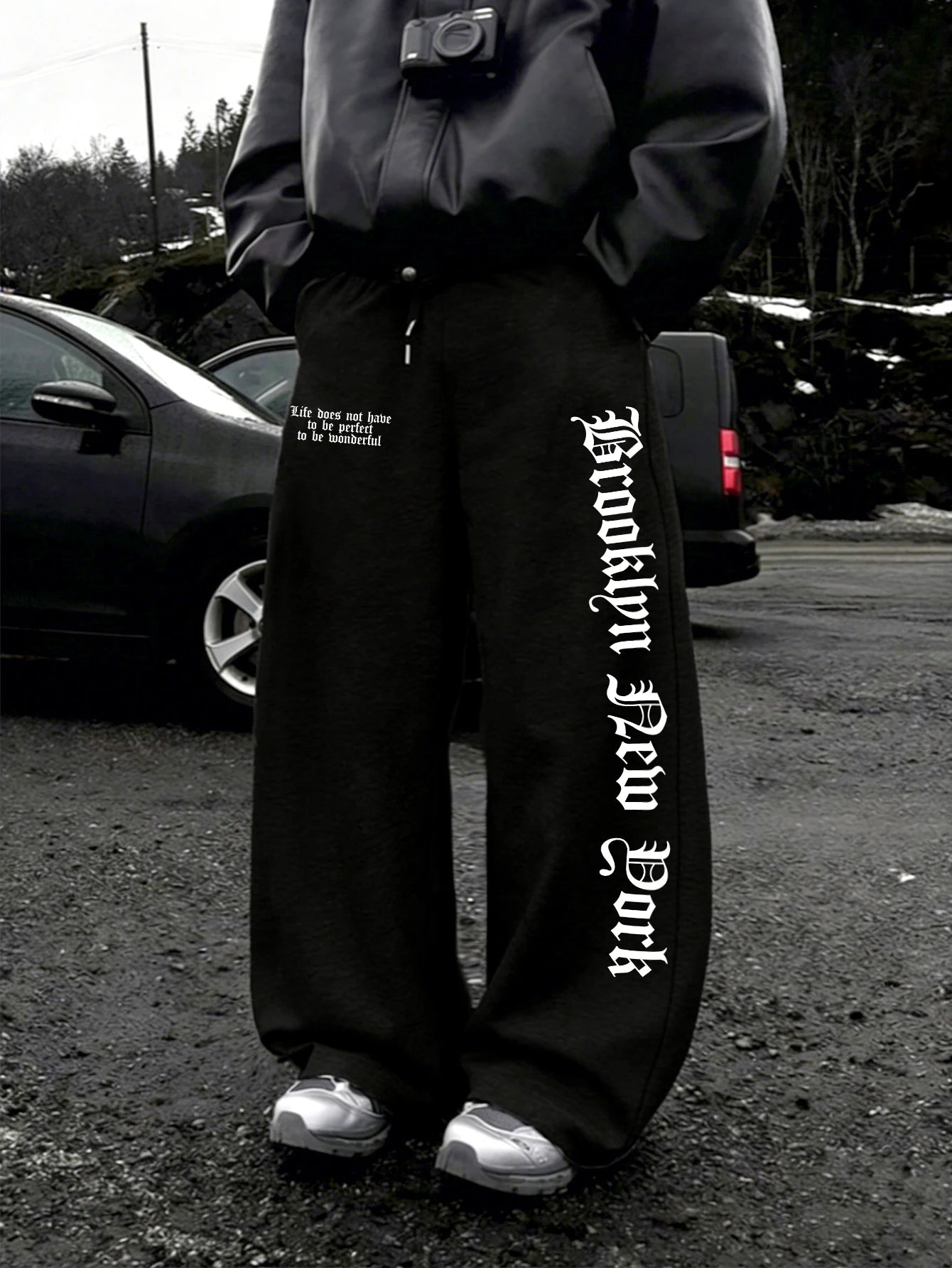 Fearless Spider Web Hand Print Gothic Wide Leg Sweatpants Men 100% Polyester Y2K Baggy Drawstring Streetwear Unisex Jogger Pants