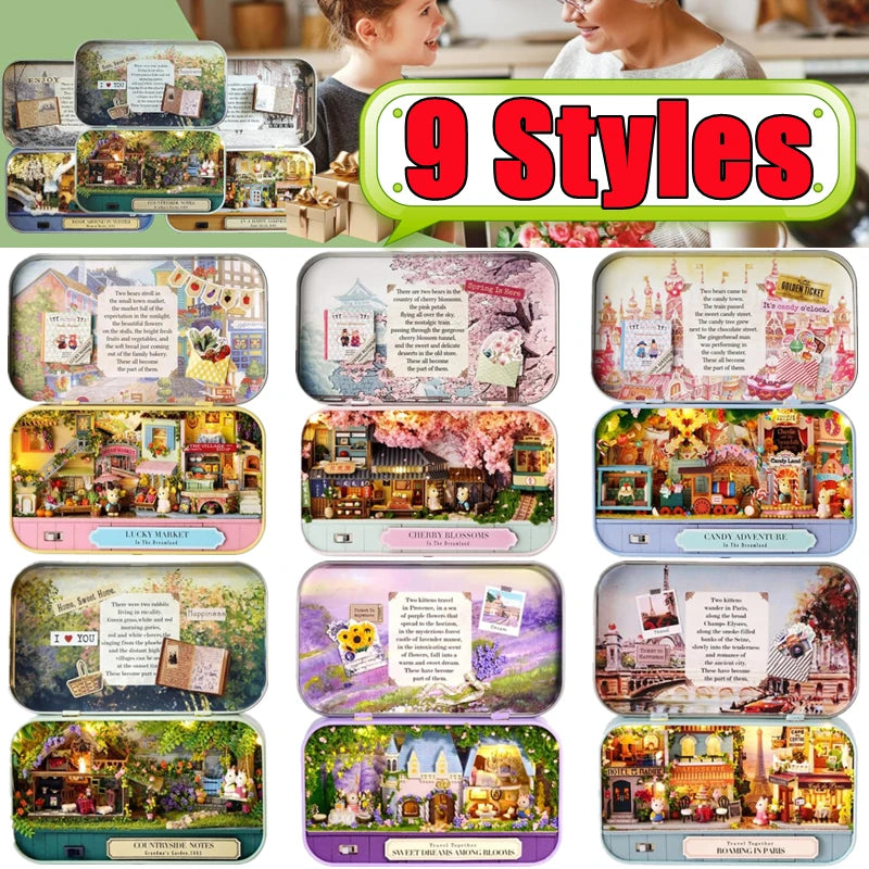 9 Styles Box Theatre DIY Wooden DollHouses Miniature Box Doll Houses 3D Puzzle Assemble Building Model Kits Toy Birthday Gifts