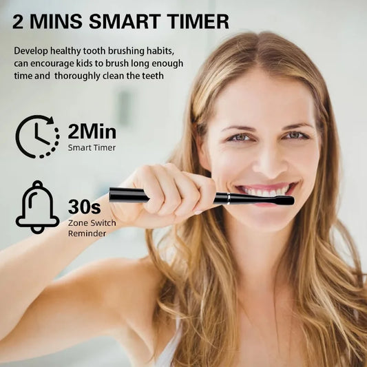 Portable Smart Slim Sonic Electric Toothbrush for Adults 6 Brush Heads Type-C Charging Whitening Cleaning Travel Case Oral Care