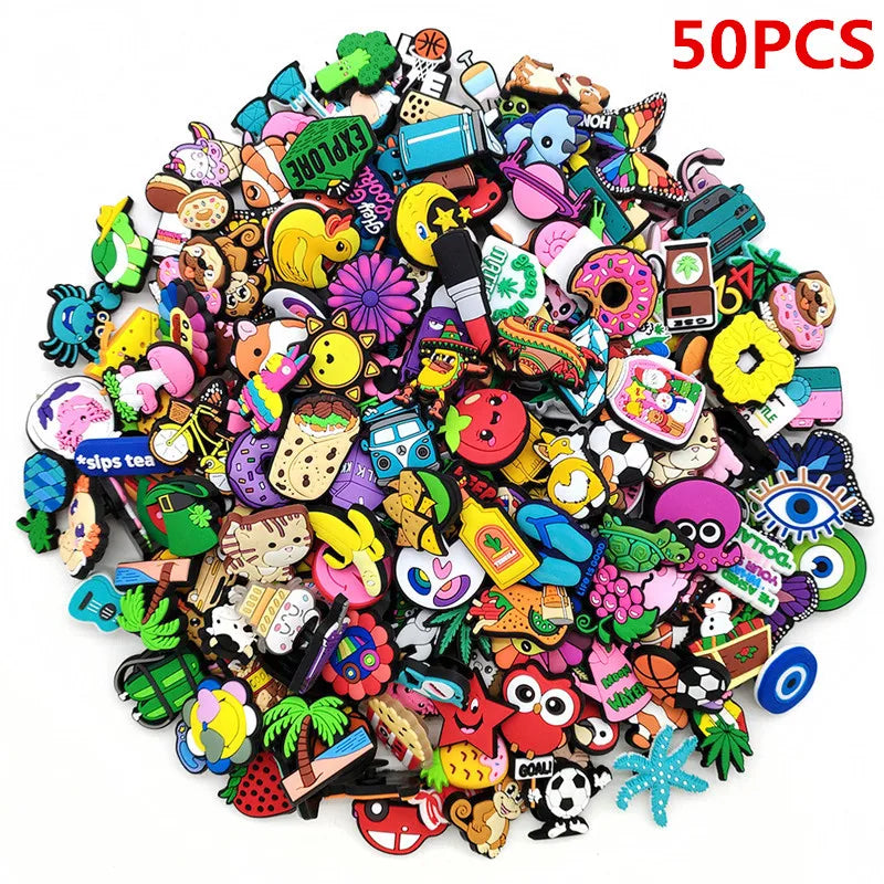 20/50/100/200/500 Pcs Random Cartoon Shoe Charms For Clogs Bubble Slides Sandals PVC Shoe Decorations Accessories For Teens Gift