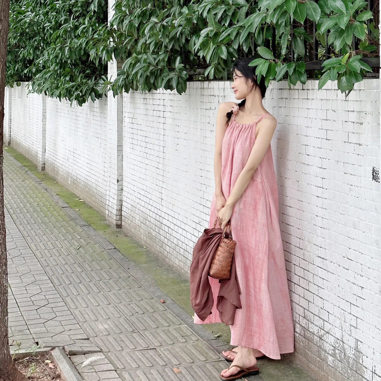 Summer Pink Strapless Maxi Dress Women's Loose plus Size Casual Slimming Skirt Sleeveless Long Dress Holiday Style